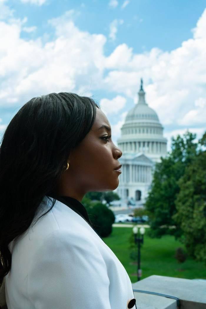Yasmine Ware in white blazer, U.S. Capitol